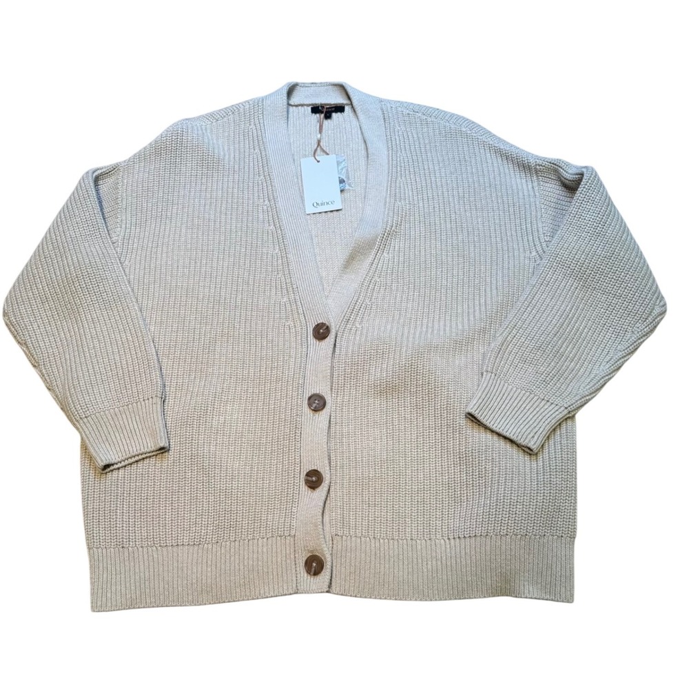Quince 100% Organic Cotton Oversized Cardigan Oatmeal Beige Large NWT - Picture 2 of 11